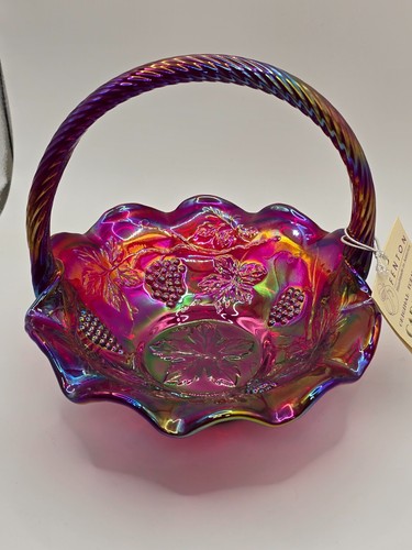Vintage Fenton Ruby Red Carnival Glass Grape and Vine Basket "BEAUTIFUL" RARE!!!