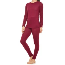Yummie sz L Soft Knit Base Layer Set: Long Sleeve Crew Neck Top & Leggings Wine