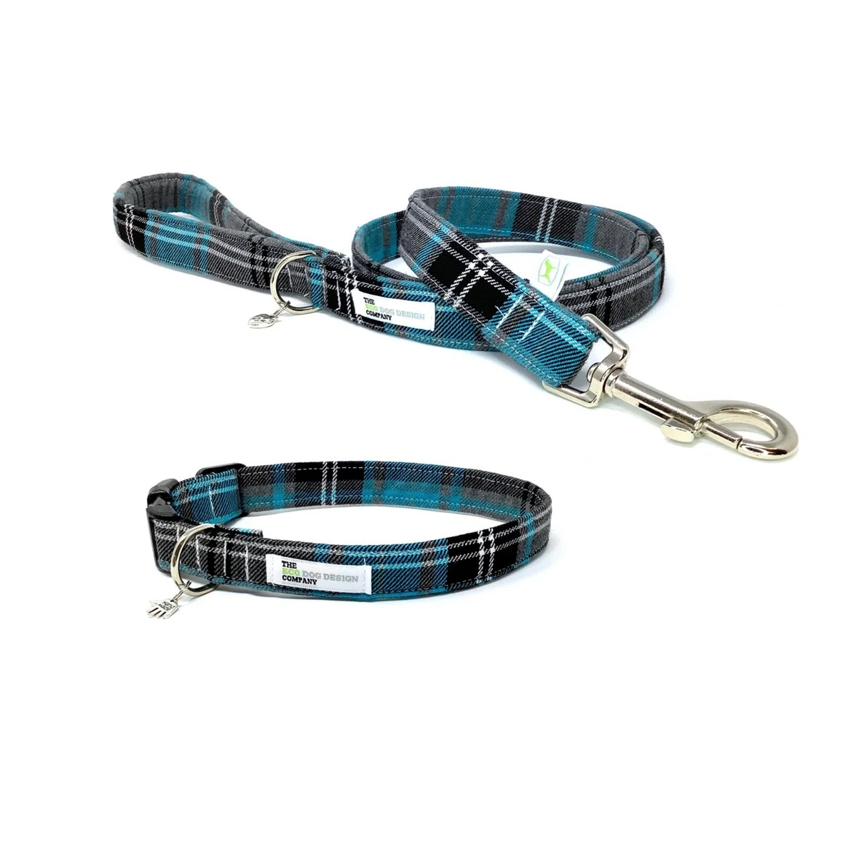 Blue tartan dog collar and sale lead