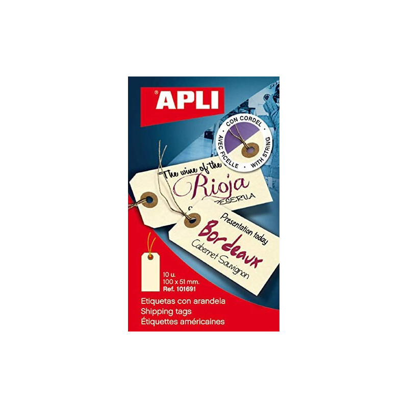 10 étiquettes américaines avec ficelle 100x51mm Apli