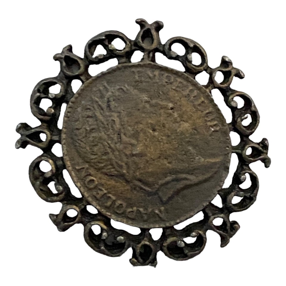 Antique Napoleon Empereur Coin Clip Brad Brooch Collar Jacket Pin