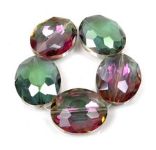 5 Large Fire Polish AB glass Rainbow Faceted Oval Pendant Focal Beads 24x20mm