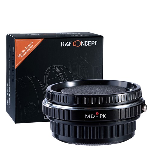 K&F Concept adapter for Minolta MD mount lens to Pentax K with glass K110D K-30