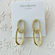 Alicia Bonnie Sparkling Symphony White Crystal Linked Hoop Earrings Gold