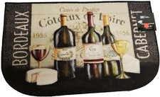 PRINTED NYLON RUG nonskid back  18"x30" 3 WINE BOTTLES  2 GLASSES, Cat