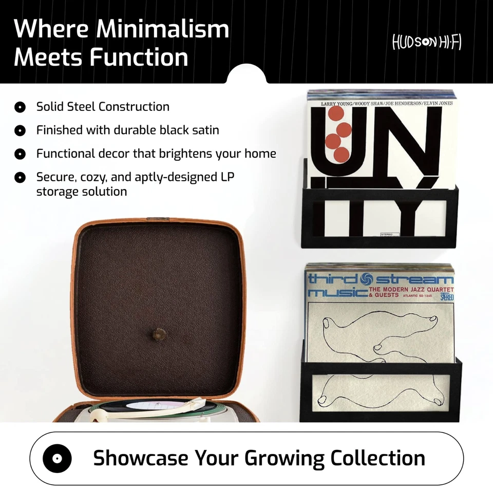 Hudson Hi-Fi Wall Mount Vinyl Record Storage 25-Album Display Holder - Image 4 of 4