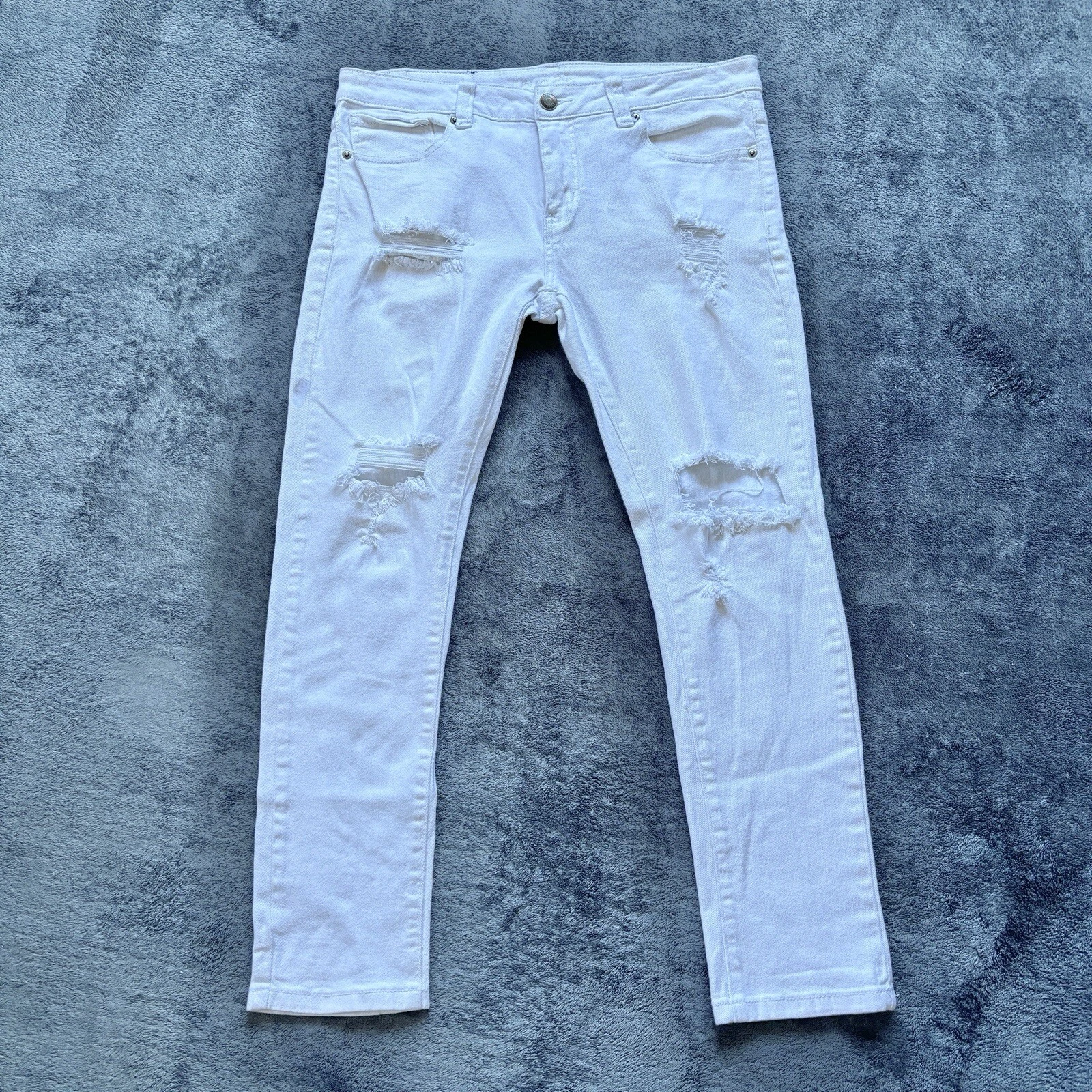 Pantalon jean skinny blanc Rue 21 vieilli HOMME 32 X 30 trous flexibles suprêmes denim