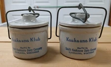 2 VINTAGE KAUKAUNA KLUB CHEESE CROCKS SOUTH KAUKAUNA DAIRY COMPANY WISCONSIN