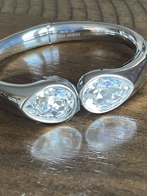 HSN Stainless Steel Hinged Bangle Clear Rhinestones Bracelet