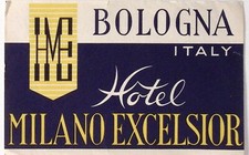 c1940s Bologna ITALY Hotel Milano Excelsior Luggage Label 3.5 x 5.5"