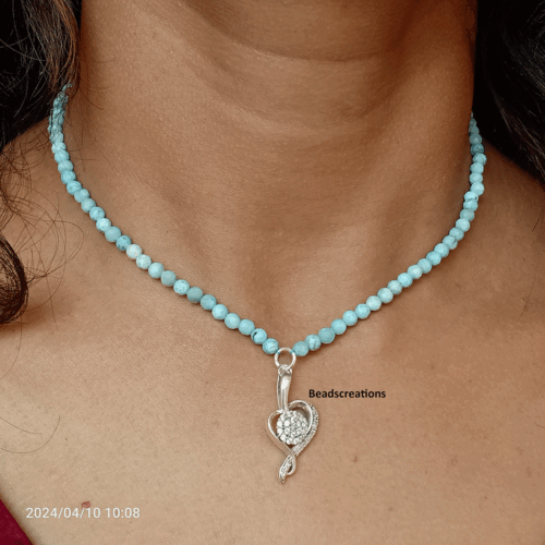 AAA Faceted Larimar Rondelle Pendant Gemstone Jewelry Necklace Gift Her - Picture 1 of 5