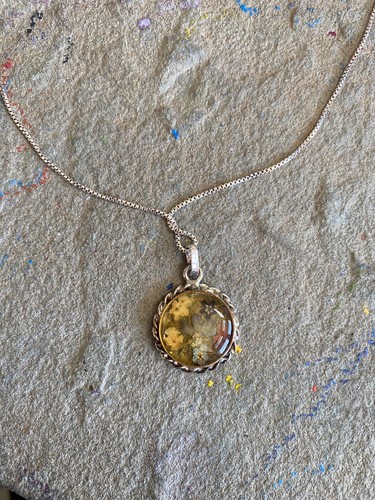 Collana Fiori Incapsulati Vetro Floreale Stile Vittoriano Argento Sterling NG - Foto 5 di 6