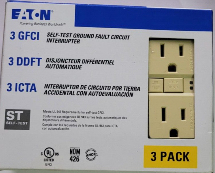 Eaton 15-Amp GFCI Residential Decorator Outlet, Cream (3-Pack)