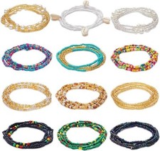 12PCS 24 Inches plus Size Waist Beads Chains for Women Handmade African Belly