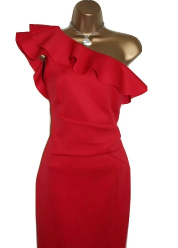 Lipsy Red Bodycon Dress 14 Evening One Shoulder Party Occasion Wedding Evening - Picture 20 of 24
