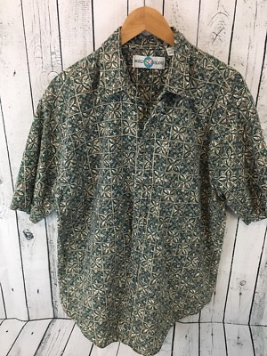 WORLD ISLAND HAWAIIAN Aloha Floral Short Sleeve Shirt Green Size Large B3