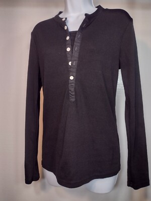 W[d^blju:] Long Sleeve Round Neck Half Button Up Detail-XS-Black