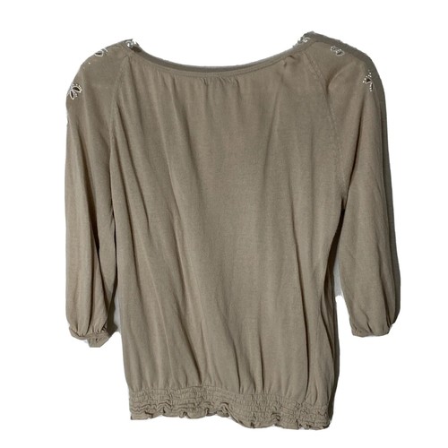 Caché Womens Olive Floral Beaded Cutout Design Blouse 3/4 Sleeve Size S - Picture 3 of 3