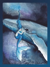 Mermaid & Whale Print from Painting Camille Grimshaw Blue ocean sea humpback