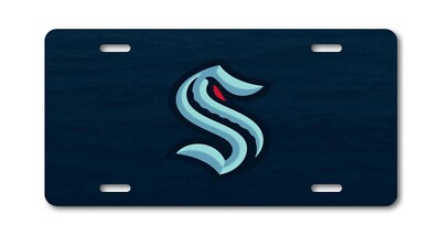 Seattle Kracken ''S'' on Navy Blue Wave on Metal FLAT License Plate 12''x6''