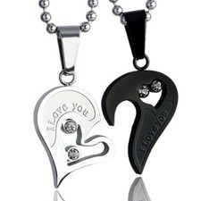 His and Hers Stainless Steel I Love You Heart Men Women Couple Pendant Necklace