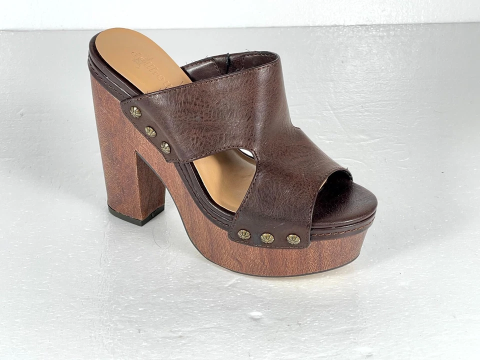 Sandalia con plataforma Edlyn para casa de muñecas 6 marrón bloque tacón de madera correa de metal boho Foto 2 de 4