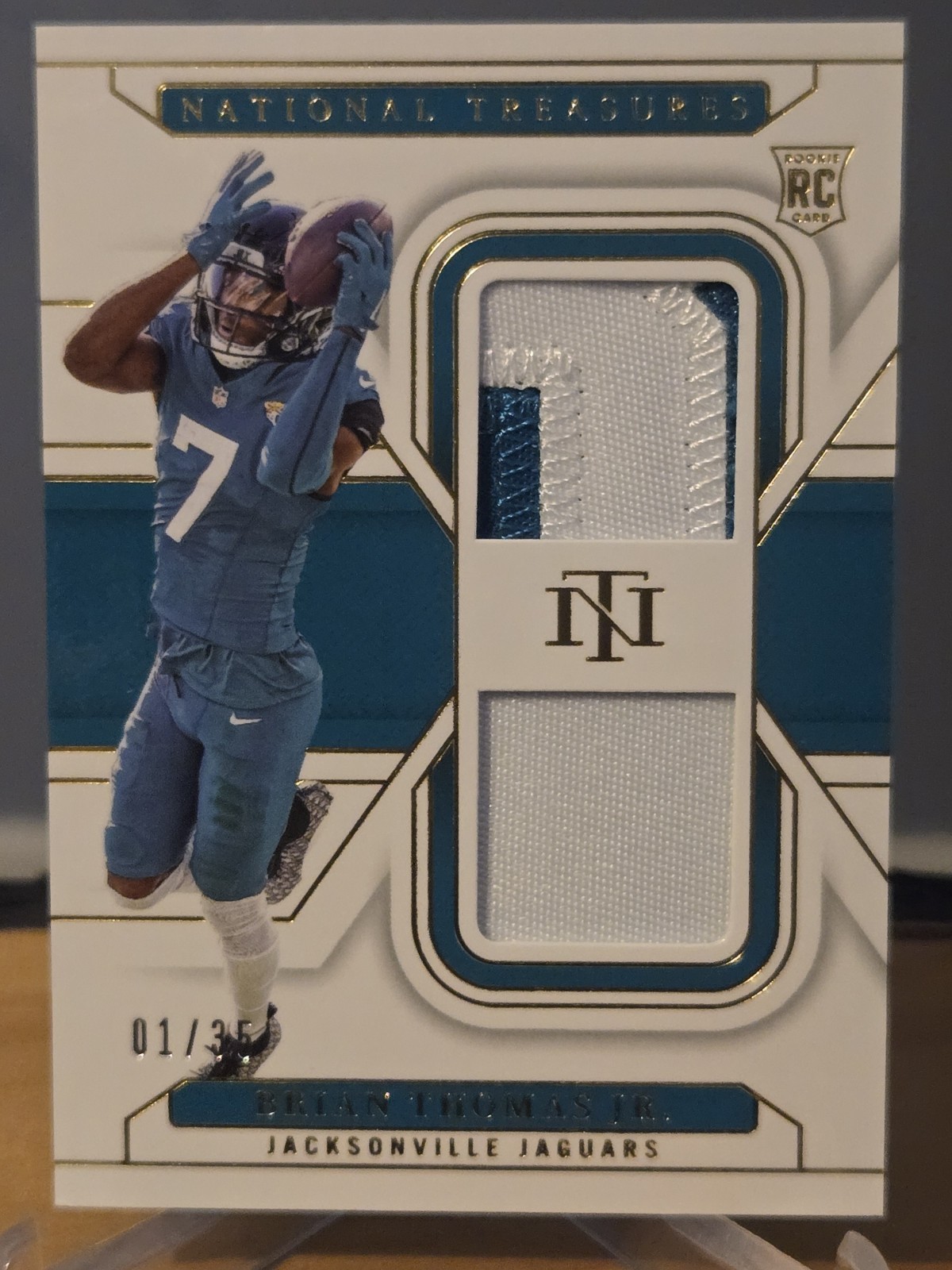 🔥2024 National Treasures Brian Thomas Jr Rookie Dual Materials Gold #'d 1/35 SP