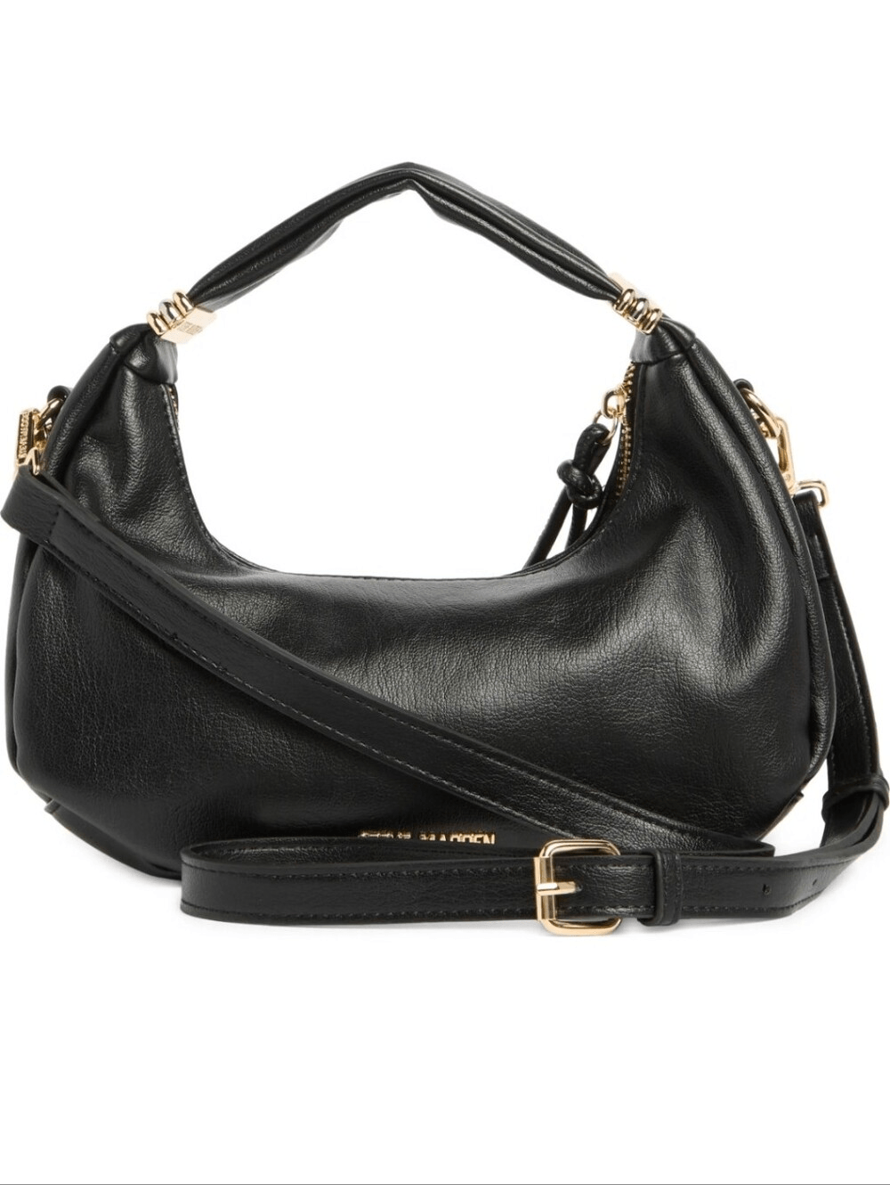 Steve Madden Black Leather Hobo Shoulder Bag with Gold Hardware