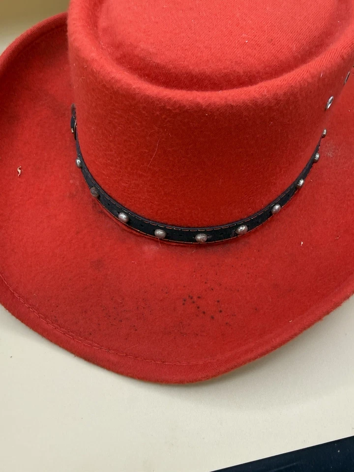 Sombrero de Jugador Western Express Rojo S/M Unisex Banda Elástica Tachuelas Foto 3 de 4