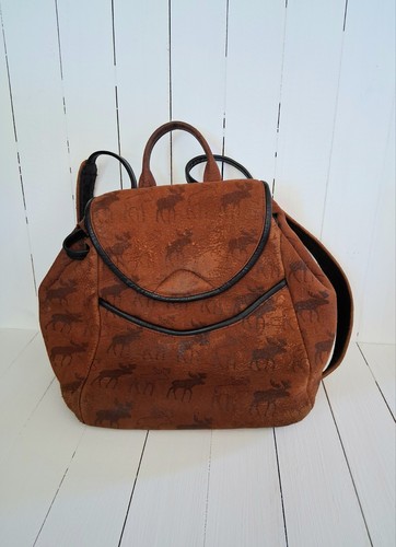 Backpack Jo Ann Page Suede Leather Handbag Purse Moose Print Bag Women Vintage