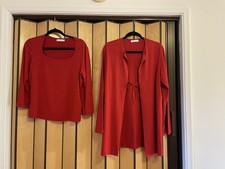Bryn Walker Twin Set Long Sleeved Top/Long Cardigan Red Sz L Made In USA
