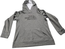 The North Face Hoodie Womens Large Gray Fleece Pullover Spell Out Logo Warm Cozy