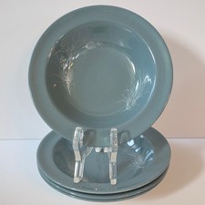 Set of 4 Vintage John Maddock & Sons Blue Gray Rimmed Fruit Soup Bowls Wheat