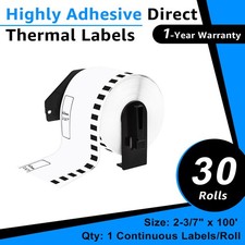 30 Rolls 62mmx30.48m Continuous Paper Tape DK-2205 for Brother QL-720nw Label