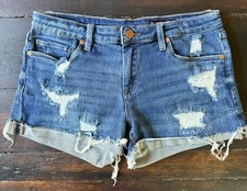 BlankNYC The Fulton Roll Up Distressed Denim Shorts Women s Size 28 Blue Stretch