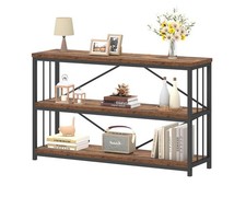 Farmhouse Low 3 Tier Bookshelf, Industrial Rustic Horizontal Wood Bookcase, M...
