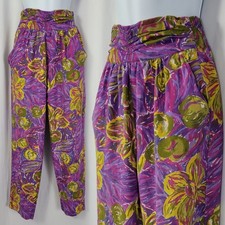 Vintage C.O.L.A. Pink/Purple Pants w Yellow/Green Floral Print Size 9/10