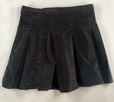Black Mini Skirt Corduroy Pleated Flare Juniors Sz 5 High-Rise Zipper SO