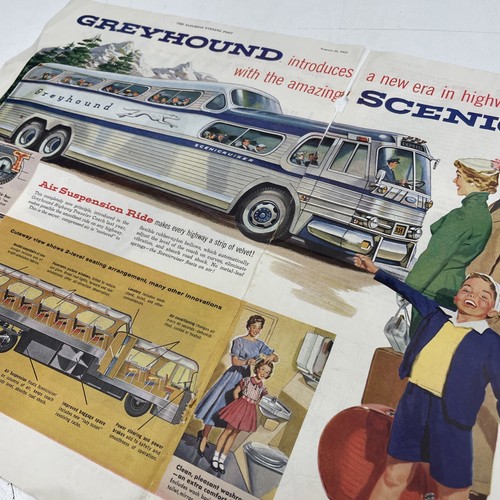 RETRO VINTAGE Advertisment Paper Clipping Art Junk 50s Greyhound Bus Motor