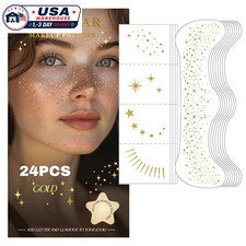 24 Pcs Gold Glitter Freckles Face Tattoos, Sparkle Makeup Patches for Hallowen