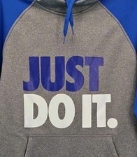 Nike Therma-fit Just Do It Ladies Grey Blue Logo Hoodie Sweatshirt Size M