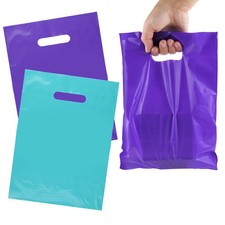 200 Pack 9x12 Teal Purple Plastic Merchandise Shopping Bags Die Cut Handles