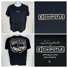 Chipotle Employee T Shirt Size Large Black Workwear Braising is Amazing Uniform