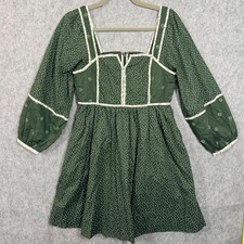 Madewell Dress Womens 0 Green Quilted Patchwork Square Neck Long Sleeve Pockets
