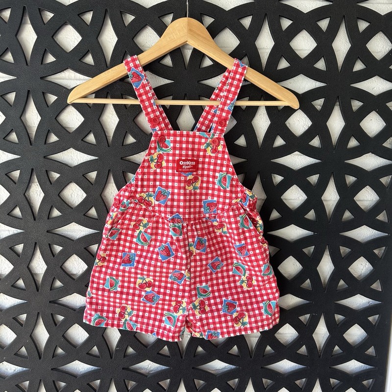 Vintage 90s Oshkosh Made In USA Size 5 Picnic Print Shortalls Overalls Romper