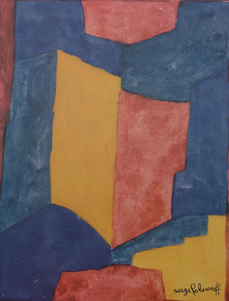 Serge Poliakoff: Composición Azul, Rojo y Amarillo - Litografía Firmada Foto 2 de 4