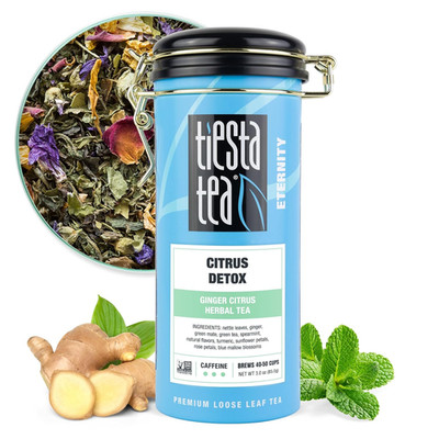 - Ginger Citrus Herbal Loose Leaf Tea, Lemon Ginger with Mint and Chamomile, Caf
