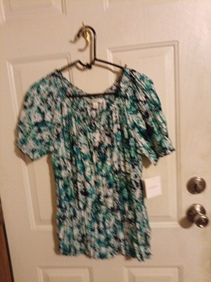 Croft & Barrow Floral Blouse Womens Size XL Short Sleeve Peasant Top Shirt