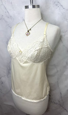 Vtg 70s Vassarette Ethereal Dainty Cami Slip Top Lacy Bust 36 M White romantic