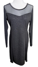Black Rhinestone Cocktail Dress XS Sheer Mesh Bodycon Party ~Club Wear ~ Glam